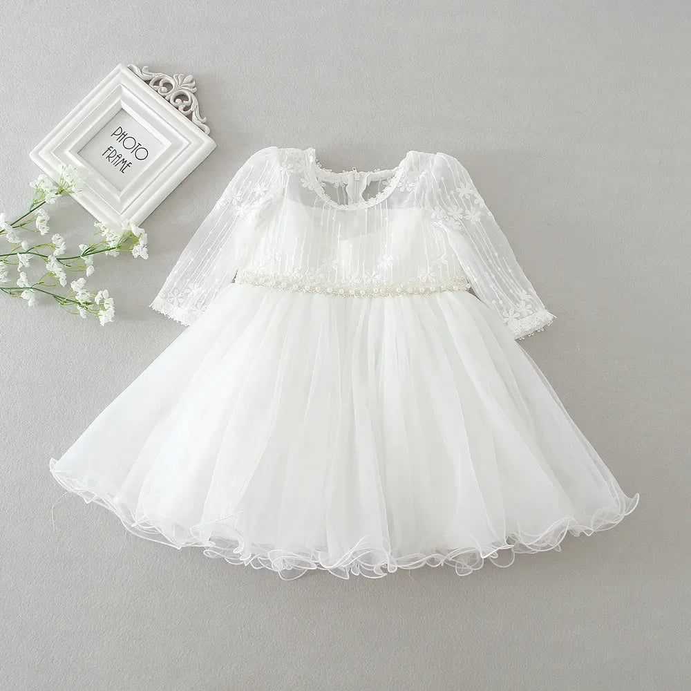 Long Sleeve Baby & Toddler Girl Dress White Baptism Dress