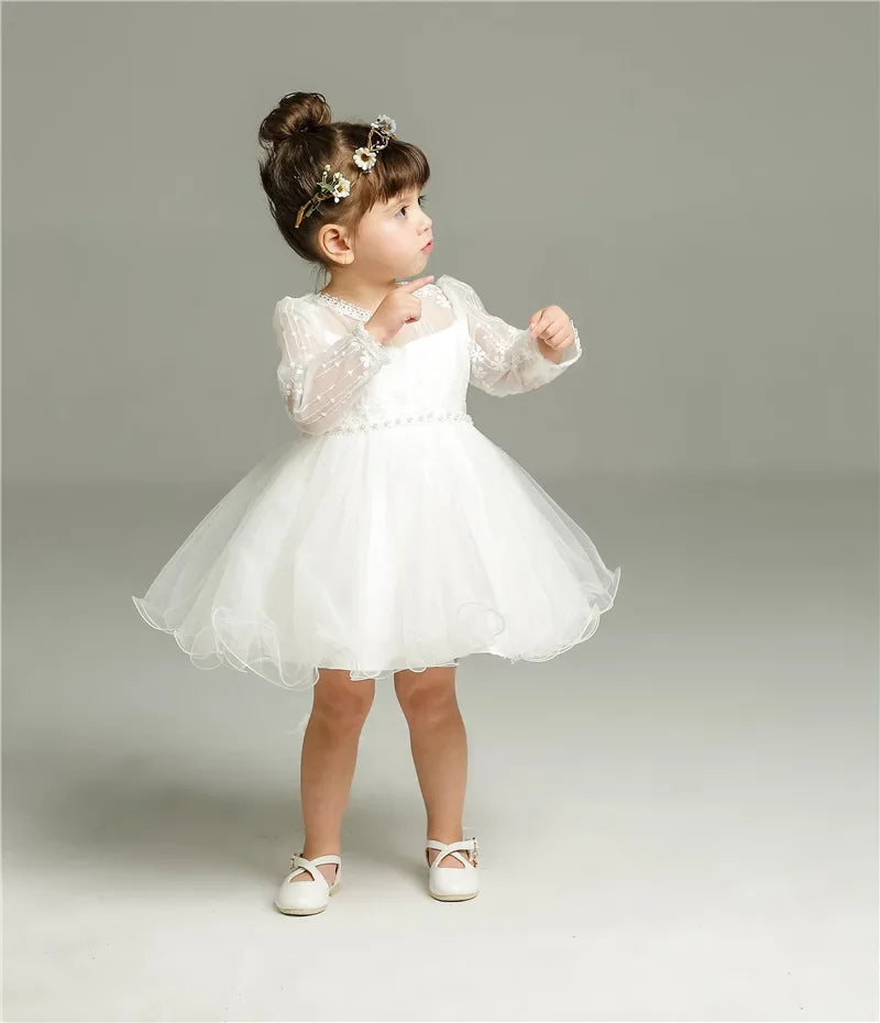 Long Sleeve Baby & Toddler Girl Dress White Baptism Dress