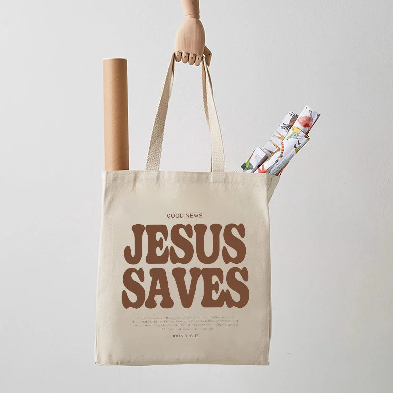 Jesus Saves Pattern Canvas Shoulder Tote Bag