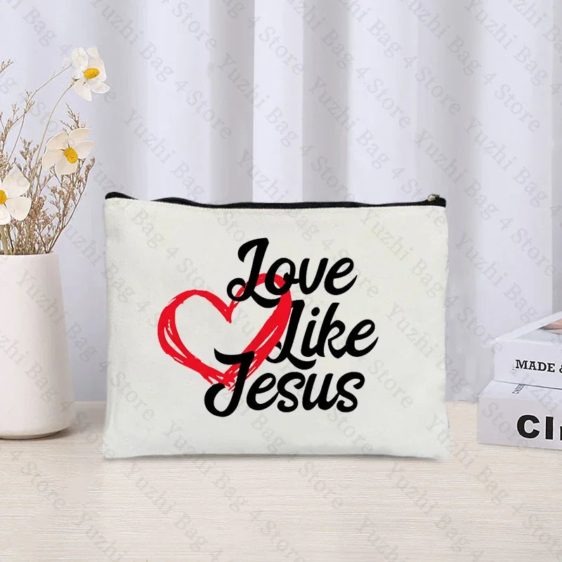 Love Jesus Pattern Zipper Makeup Bag