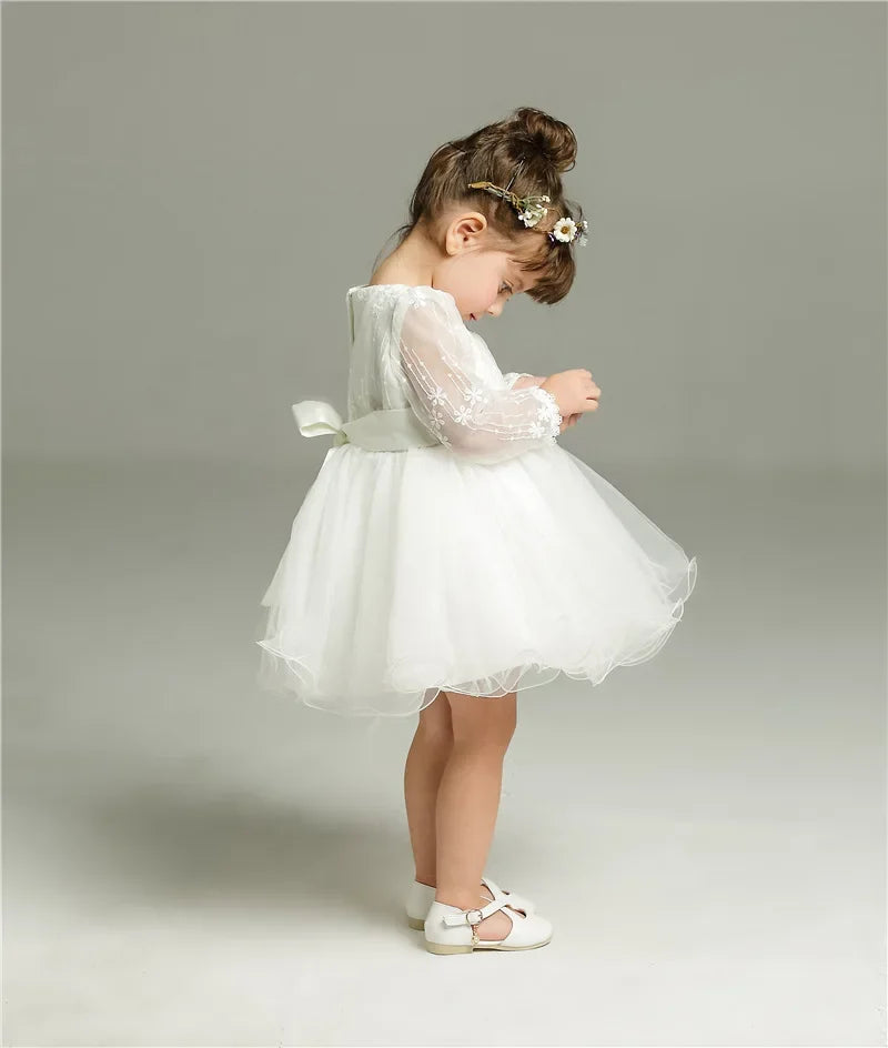 Long Sleeve Baby & Toddler Girl Dress White Baptism Dress