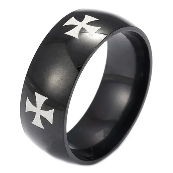 English Titanium Steel Christian Cross Bible Ring