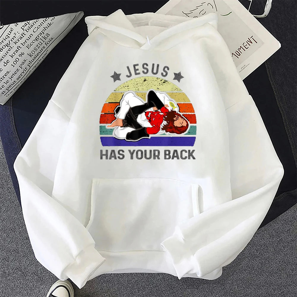 Jesus Has Your Back Jiu Jitsu Retro Christian Hoodie