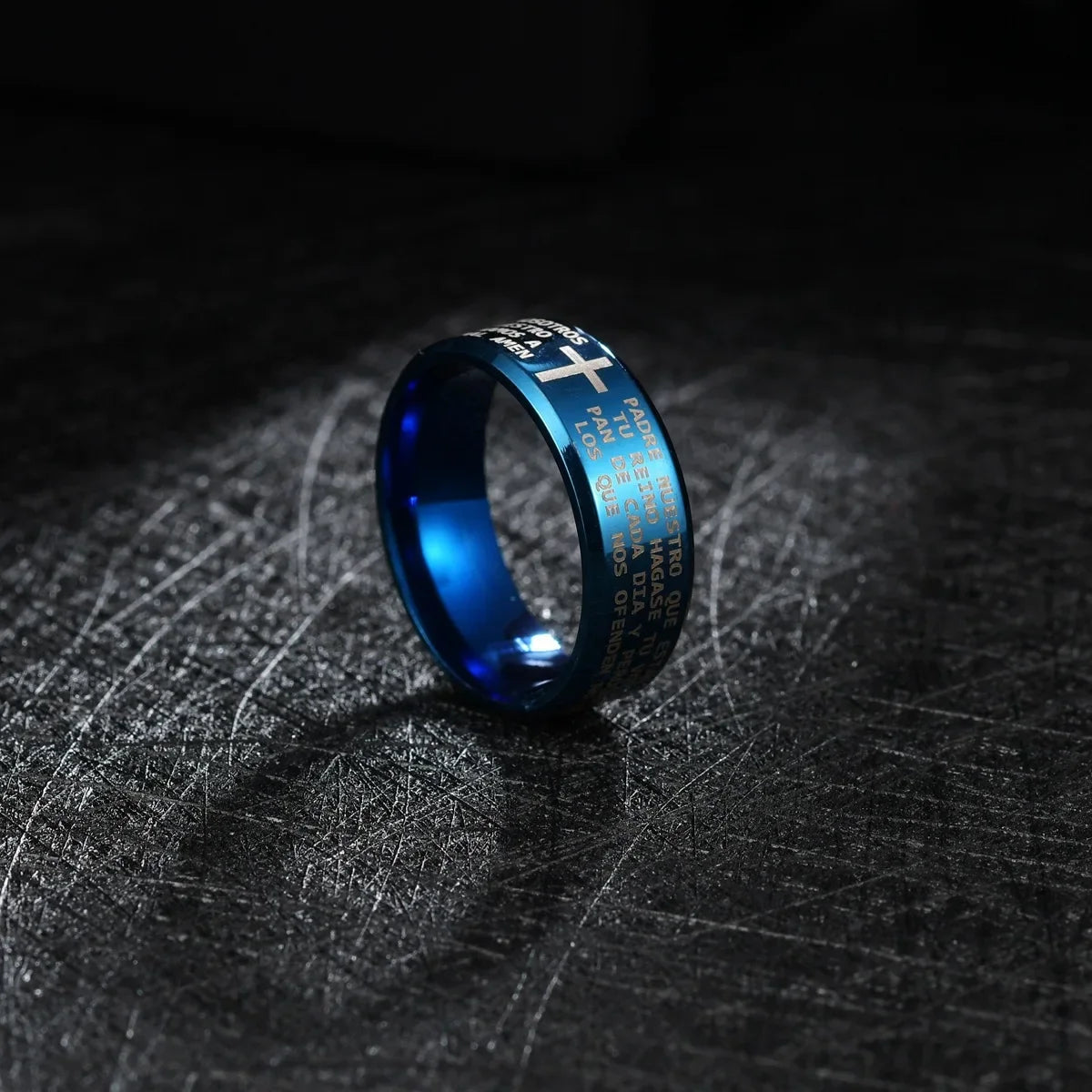 English Titanium Steel Christian Cross Bible Ring