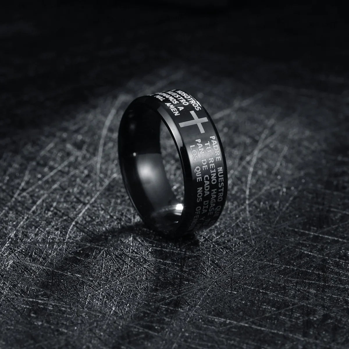 English Titanium Steel Christian Cross Bible Ring