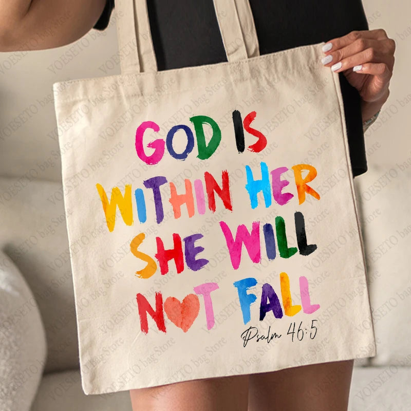 God Is Within Her She Will Not Fall Pattern Tote Bag