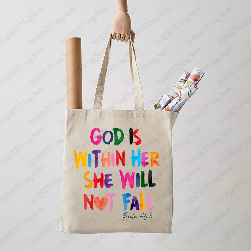 God Is Within Her She Will Not Fall Pattern Tote Bag