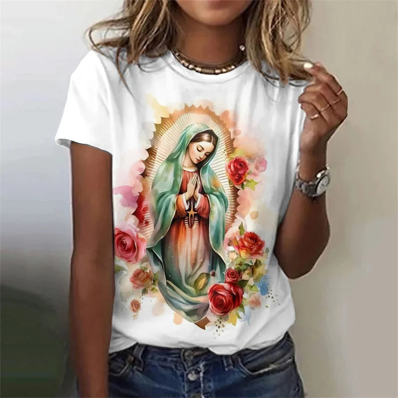 Virgin Mary Pattern T-Shirt