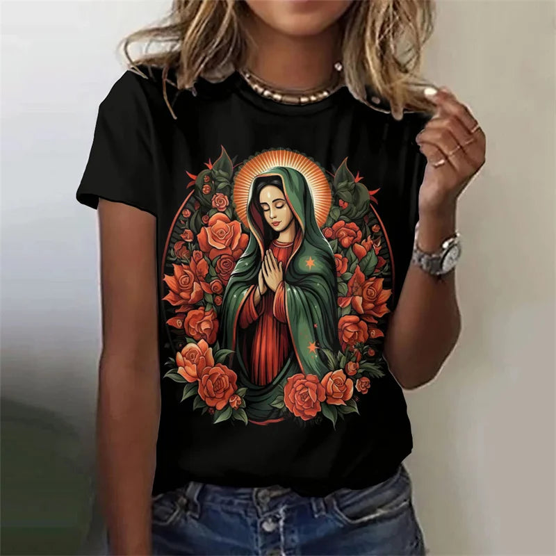 Virgin Mary Pattern T-Shirt