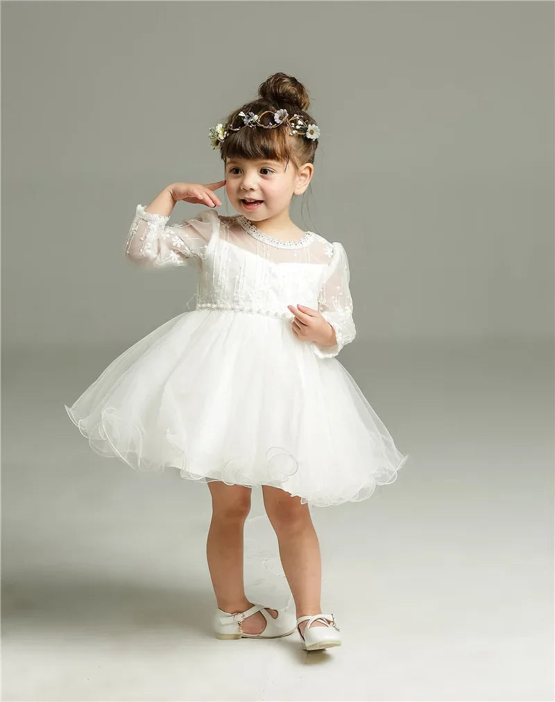 Long Sleeve Baby & Toddler Girl Dress White Baptism Dress