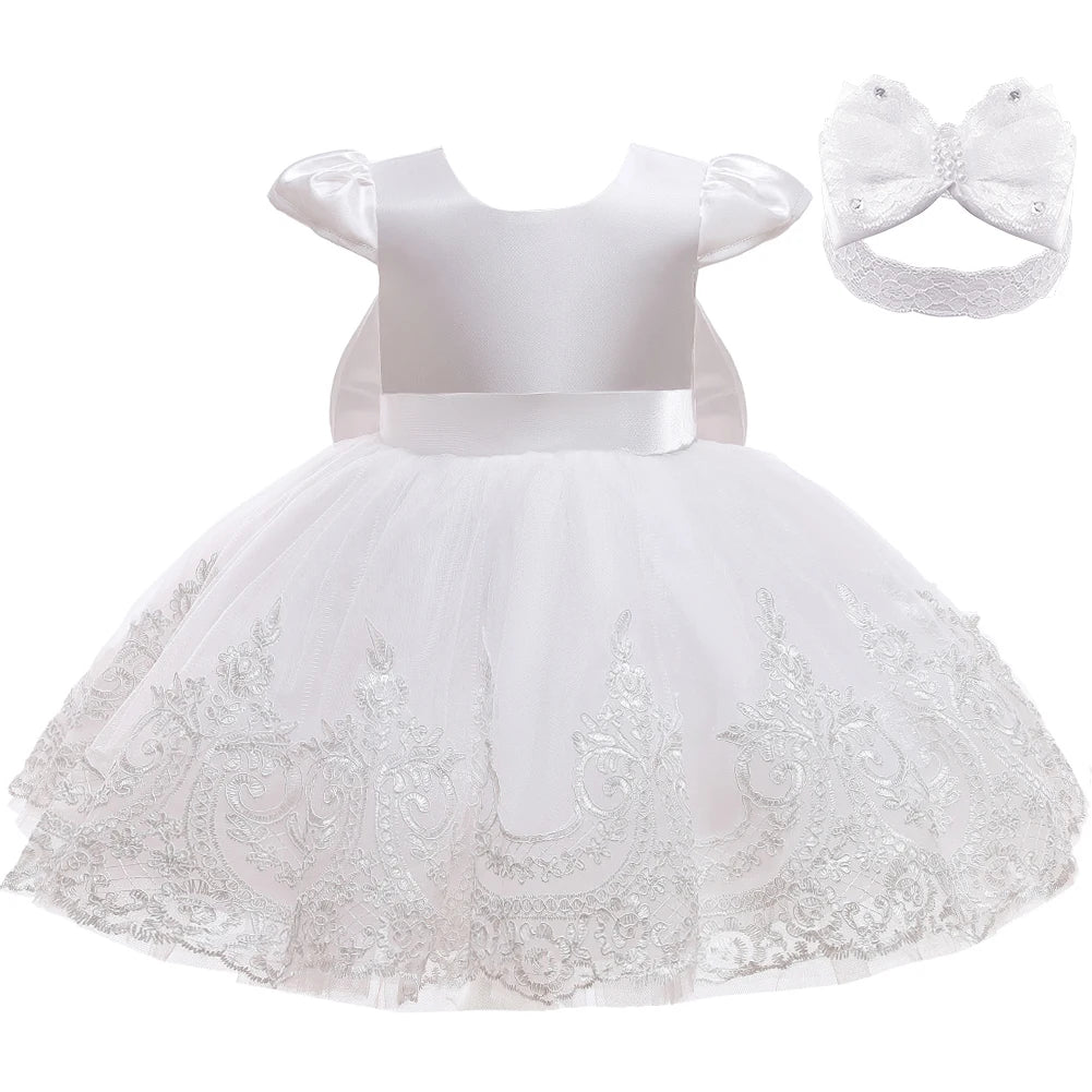 Girls Bow Dress Baptism 0-2Y