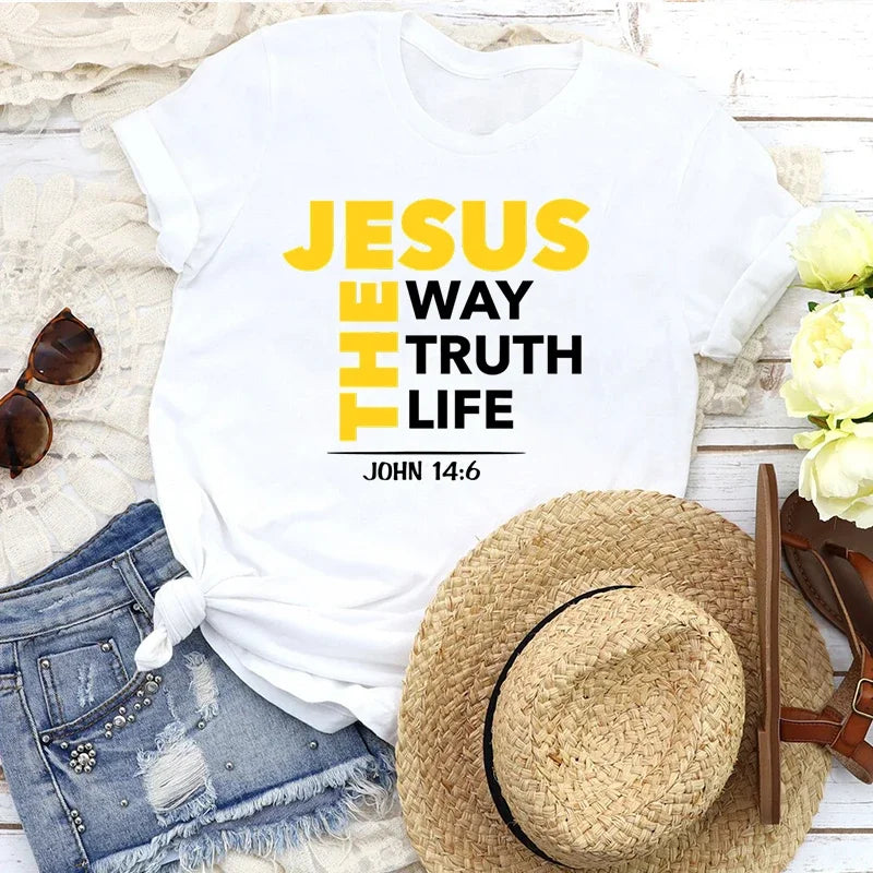 Jesus The Way Truth Life Printed T Shirt