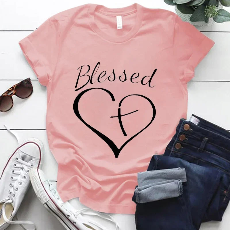 Blessed Cross and Heart Christian T Shirt