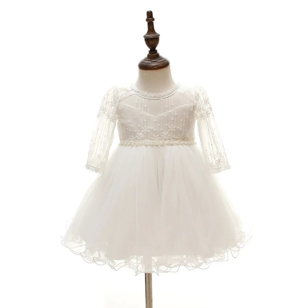 Long Sleeve Baby & Toddler Girl Dress White Baptism Dress