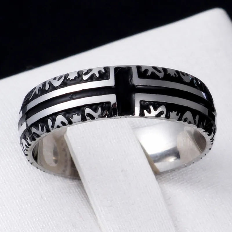 English Titanium Steel Christian Cross Bible Ring