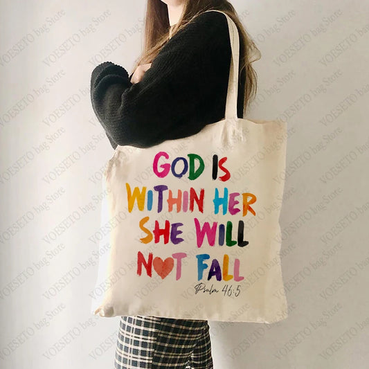 God Is Within Her She Will Not Fall Pattern Tote Bag