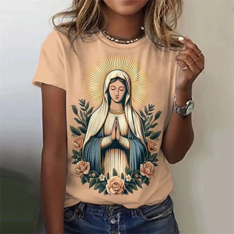 Virgin Mary Pattern T-Shirt