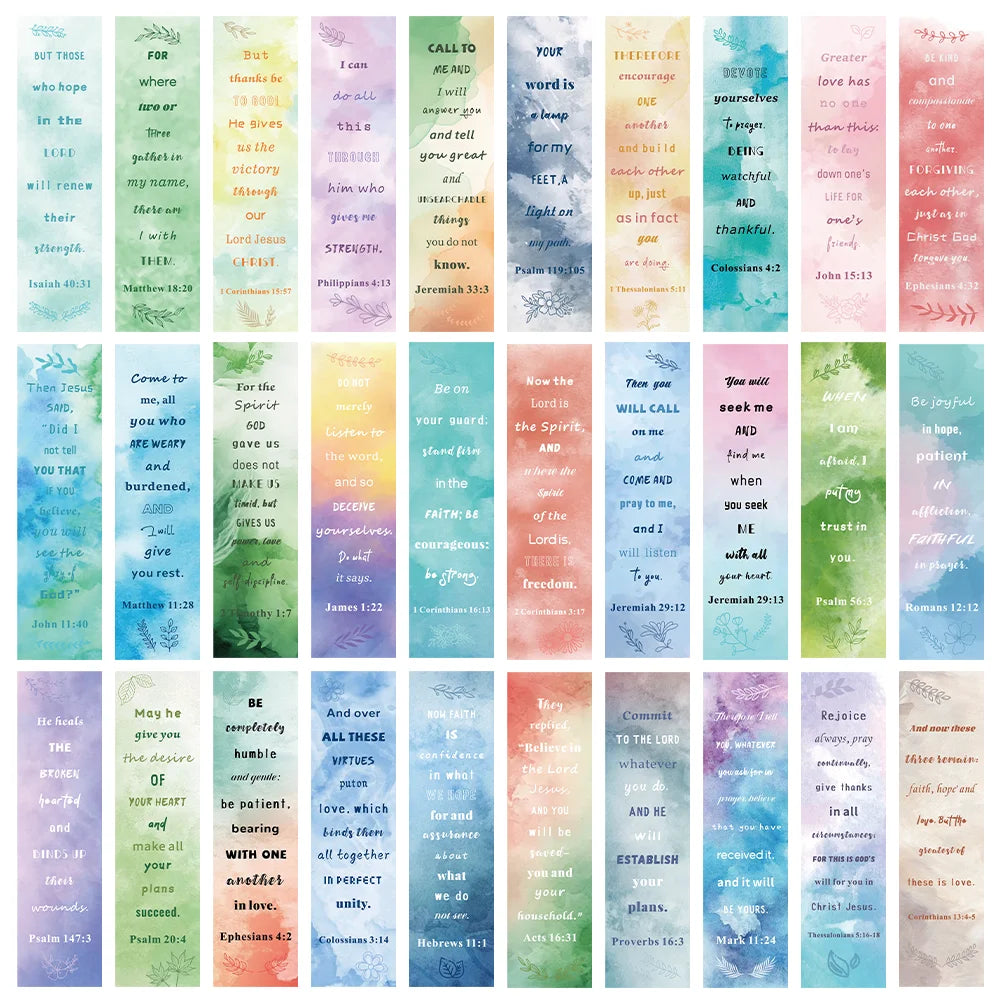 30pcs Bible Verse bookmarks Watercolor