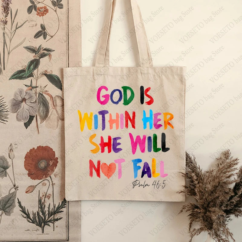 God Is Within Her She Will Not Fall Pattern Tote Bag