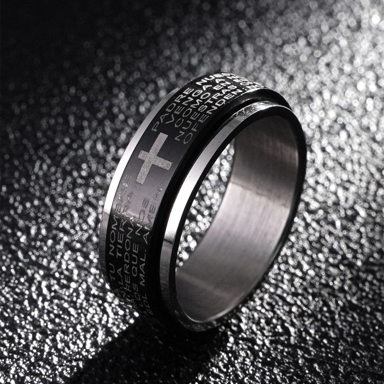 English Titanium Steel Christian Cross Bible Ring