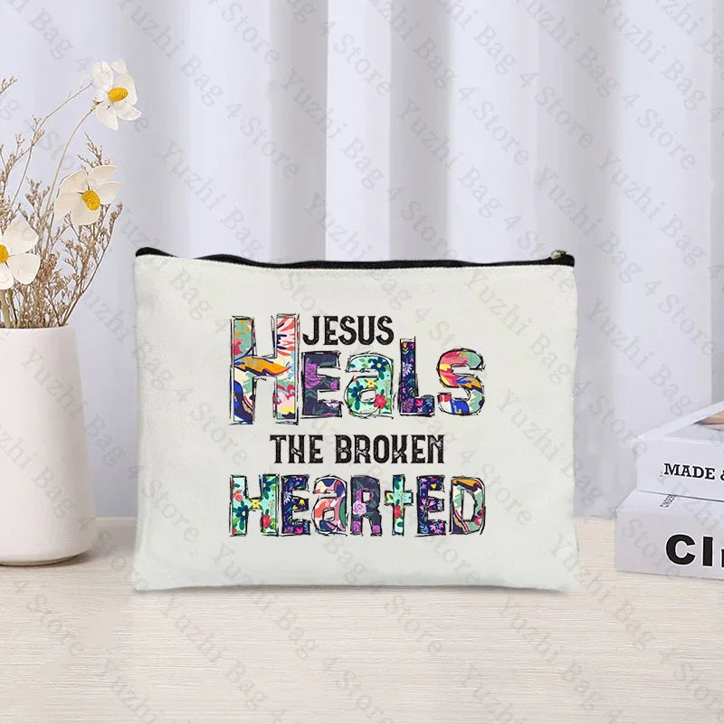 Love Jesus Pattern Zipper Makeup Bag