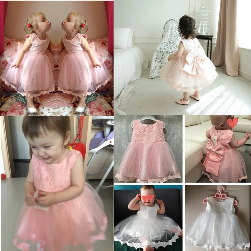 Baby & Toddler Girl Baptism Dresses White Lace Flower Tulle  Gown