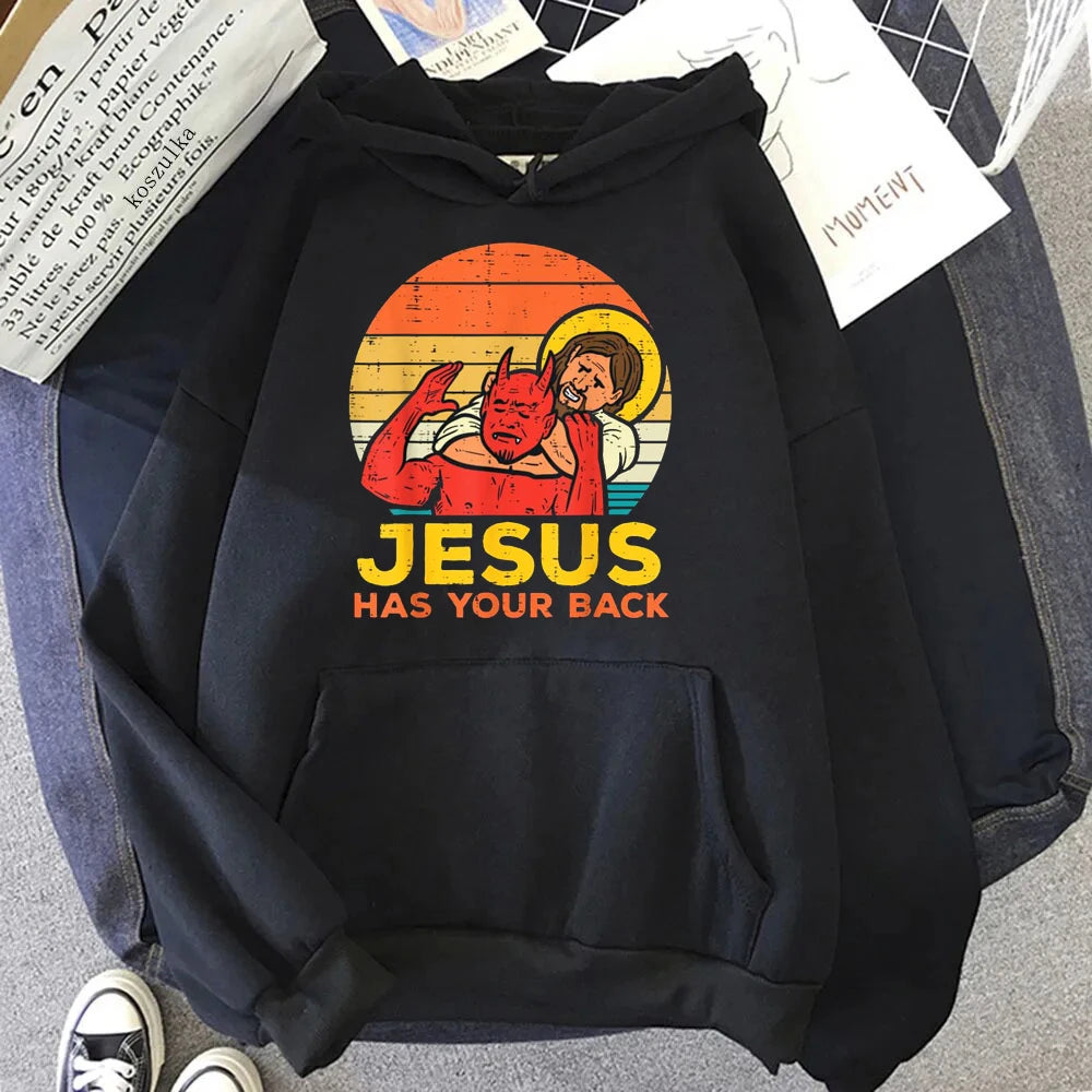 Jesus Has Your Back Jiu Jitsu Retro Christian Hoodie