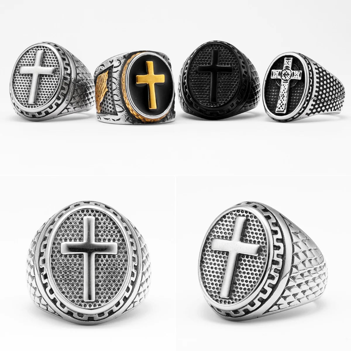 Christian Cross Black Rings