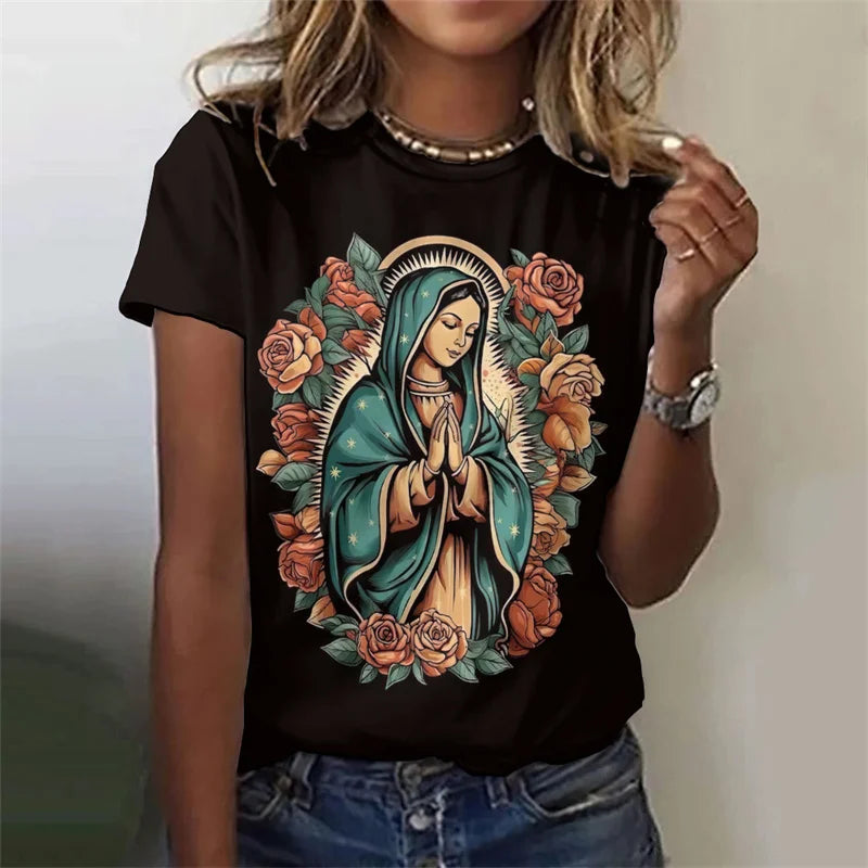 Virgin Mary Pattern T-Shirt