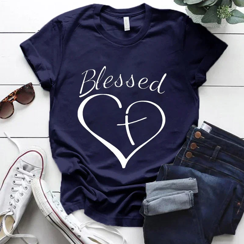 Blessed Cross and Heart Christian T Shirt