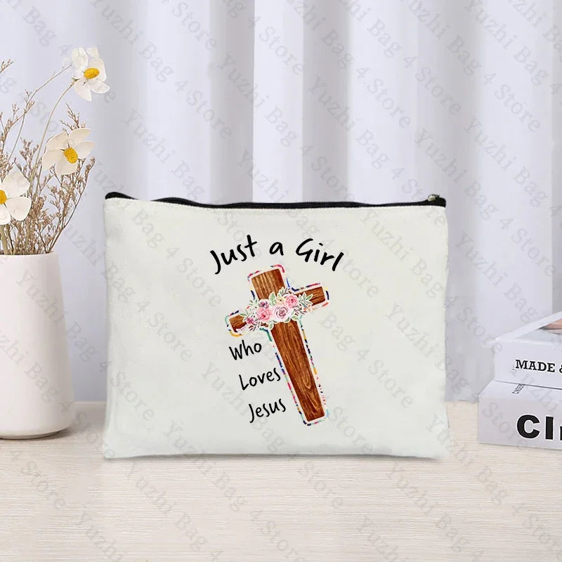 Love Jesus Pattern Zipper Makeup Bag