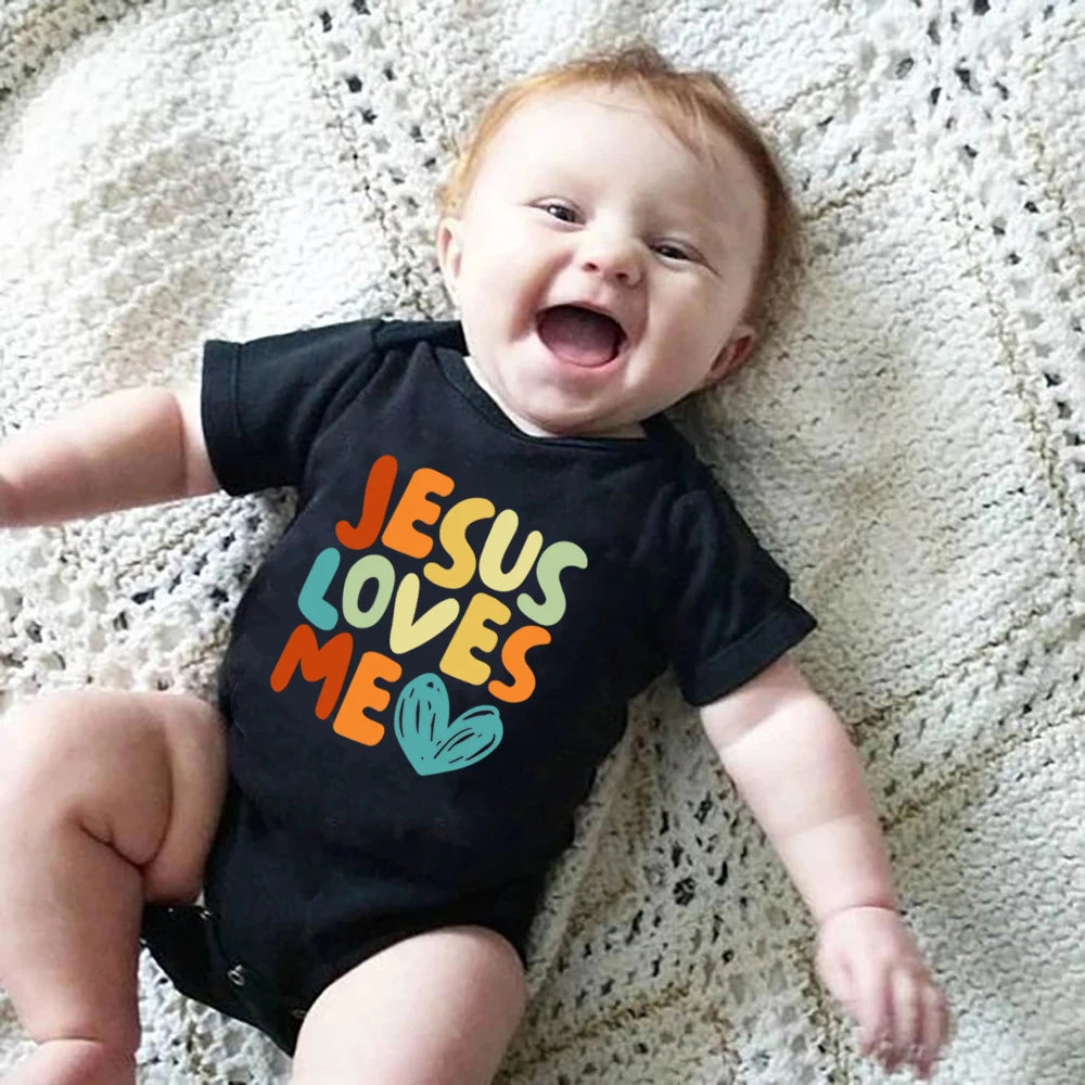 Jesus Loves Me Printed Baby Bodysuit Romper