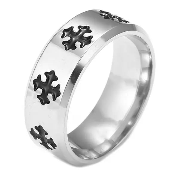 English Titanium Steel Christian Cross Bible Ring