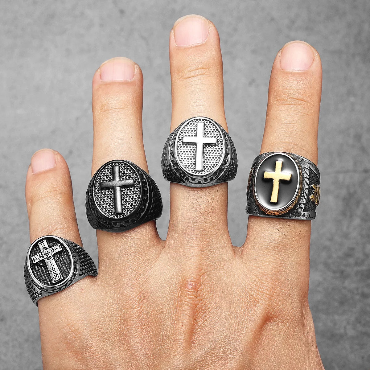 Christian Cross Black Rings