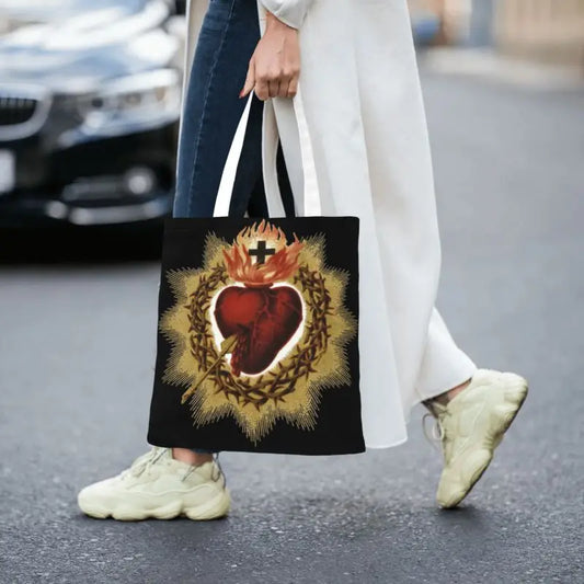 Custom Sacred Heart Of Jesus Catholic Shopping Bag