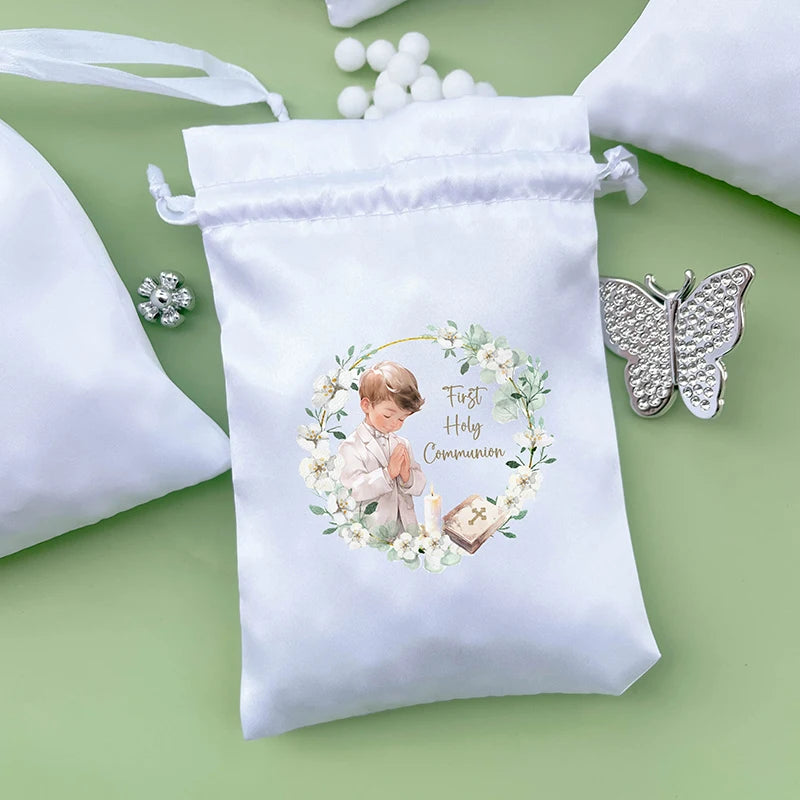 5pcs Cross Chalice Floral Wreath Bible Praying white gift bags