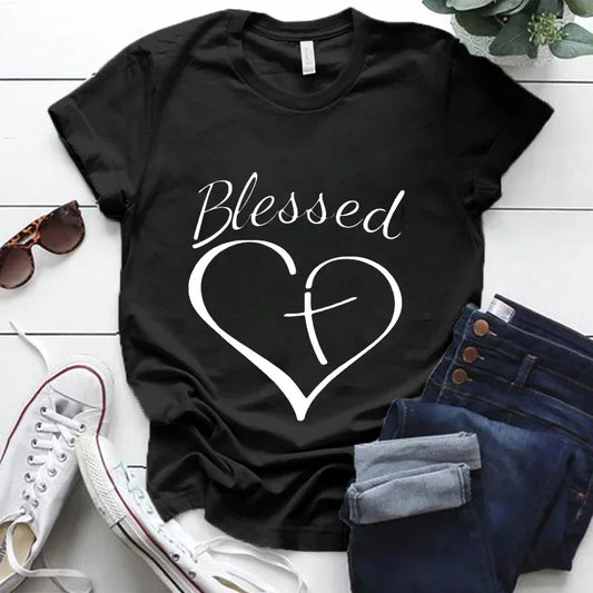 Blessed Cross and Heart Christian T Shirt