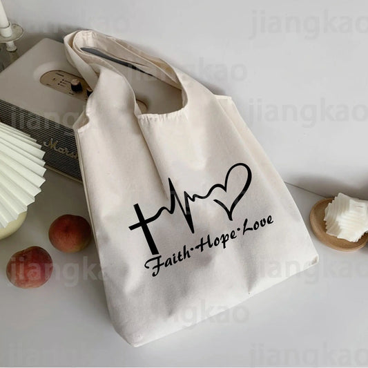 Faith Hope Love Print Tote Bag