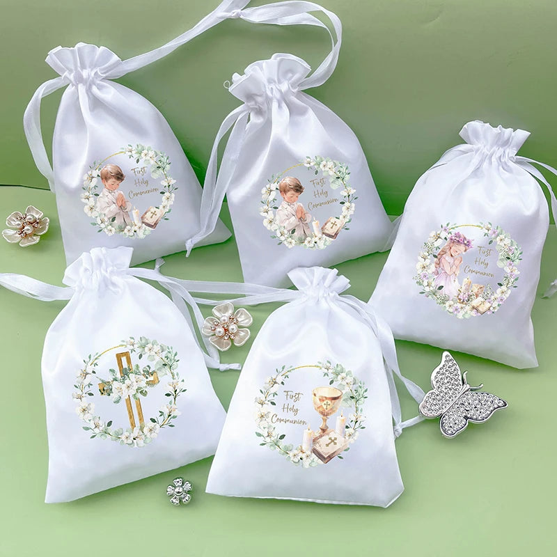 5pcs Cross Chalice Floral Wreath Bible Praying white gift bags