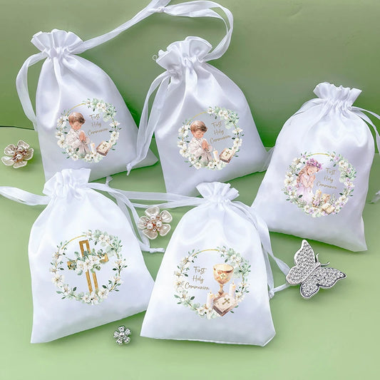 5pcs Cross Chalice Floral Wreath Bible Praying white gift bags